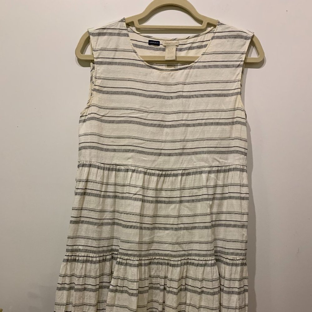Gap Linen Babydoll Summer Dress, White/Gray Stripe